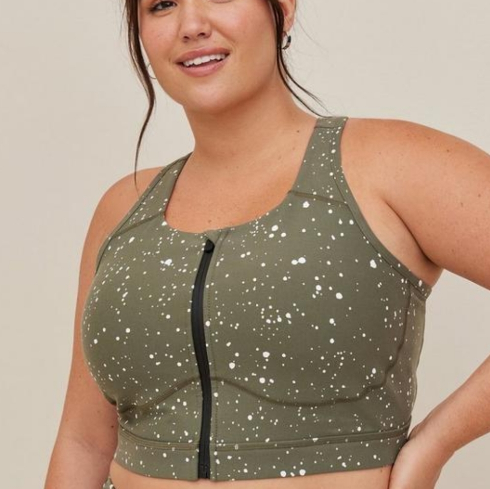 Torrid Happy Camper Low-Impact Wireless Longline Active Sports Bra Olive Dot